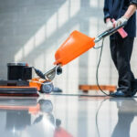 Cleaner buffing floor with machine