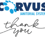 Corvus Janitorial systems logo with Thank You written in cursive