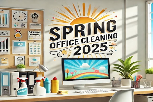 Office graphic with "Spring Office Cleaning 2025"