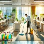 Man spring cleaning in 2024 in an office
