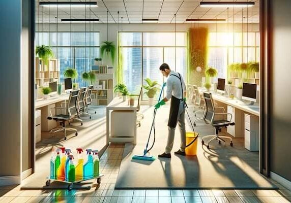 Man spring cleaning in 2024 in an office